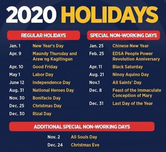 Holidays and Observances in Philippines in 2020